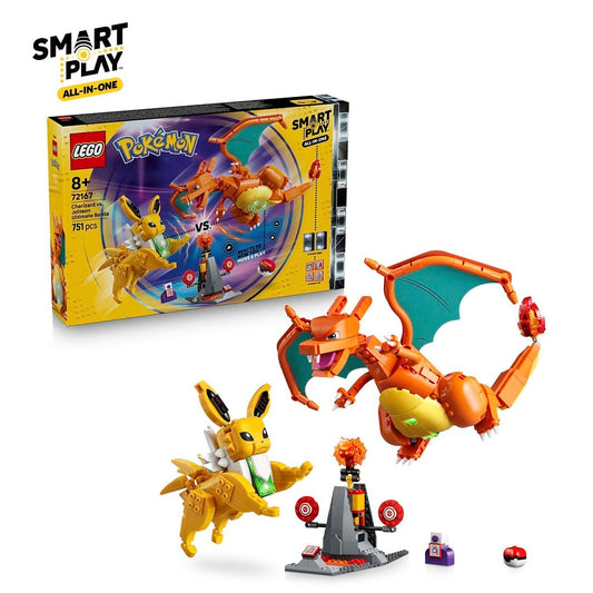 LEGO Pokemon Charizard and Pichu set with packaging on a white background