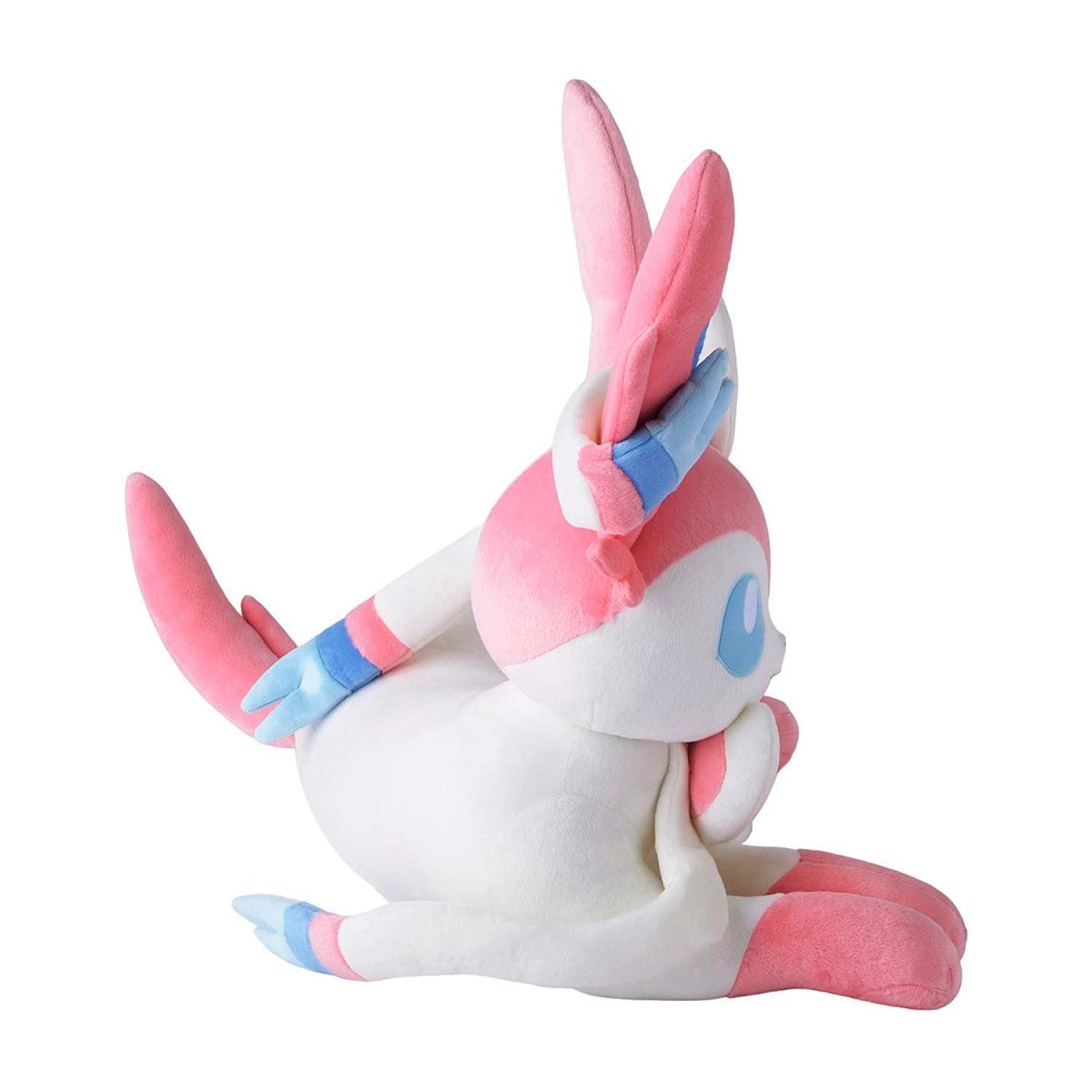 Plush toy of a character with pink and white colors on a white background