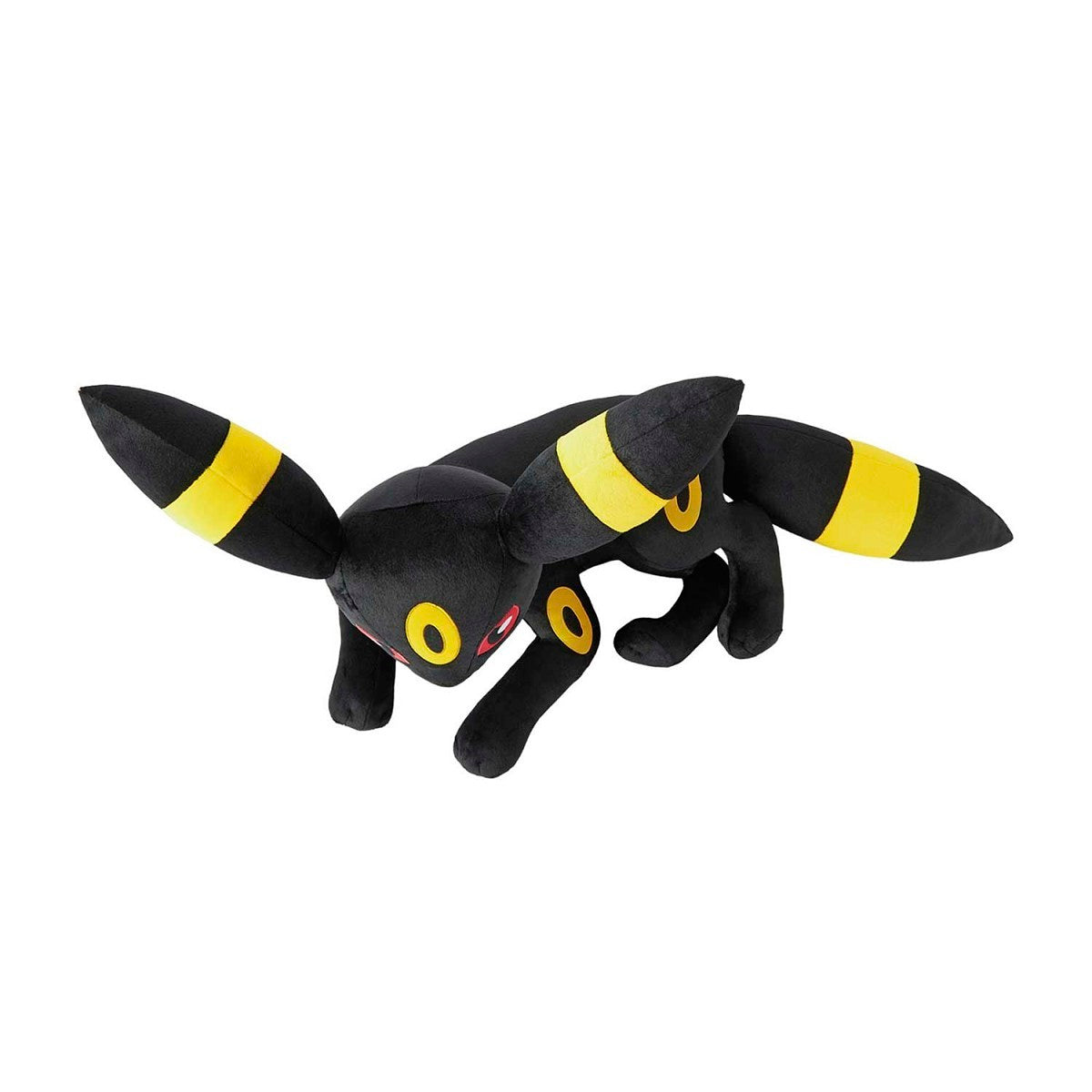 Black and yellow plush toy on a white background