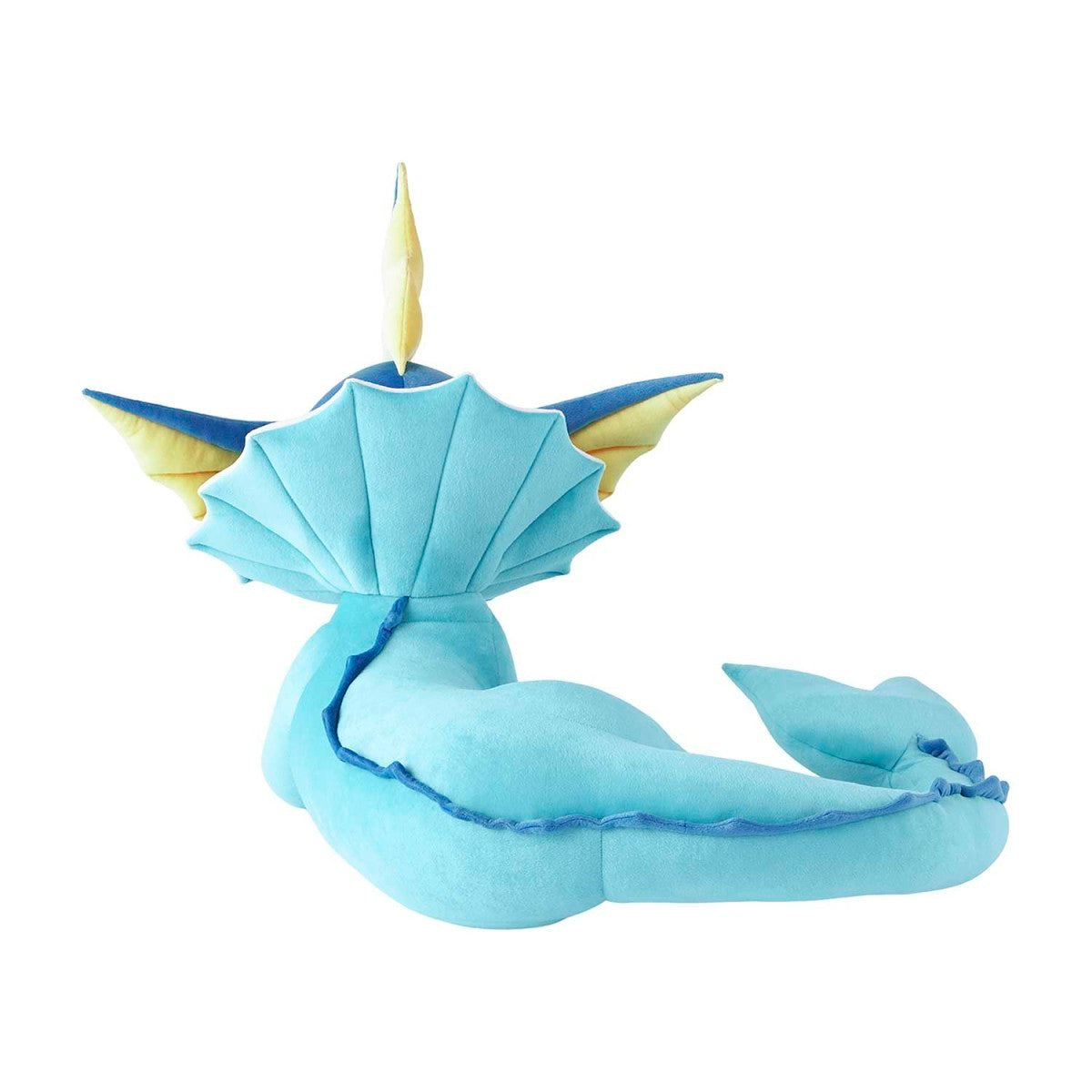 Blue dragon-like plush toy on a white background