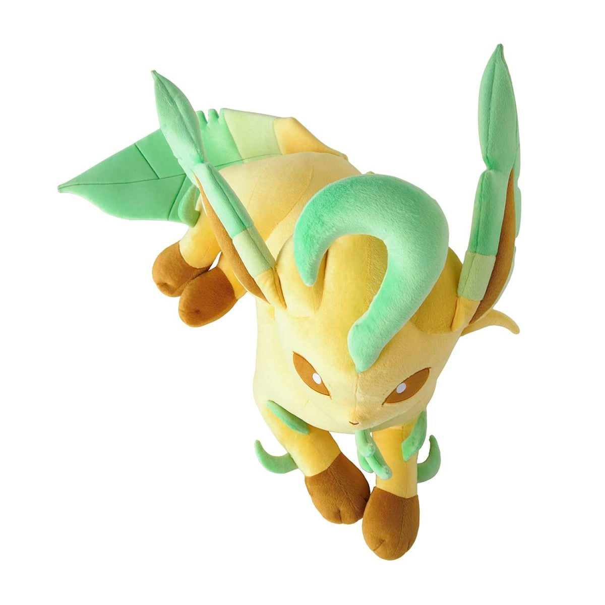 A yellow and mint green plush toy of a dragon-like creature, shown against a plain white background.