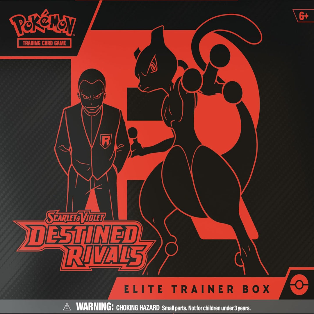 Pokémon Trading Card Game Elite Trainer Box cover featuring two characters and the title 'Destined Rivals'.