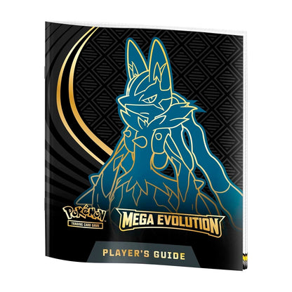 Pokémon Mega Evolution Player's Guide with a blue creature illustration on a black background