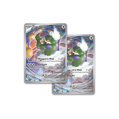 Two Tornadus trading cards from a Pokémon trading card game on a white background