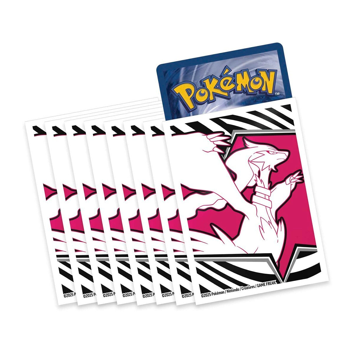 Pokémon trading cards with a character on a pink and black card