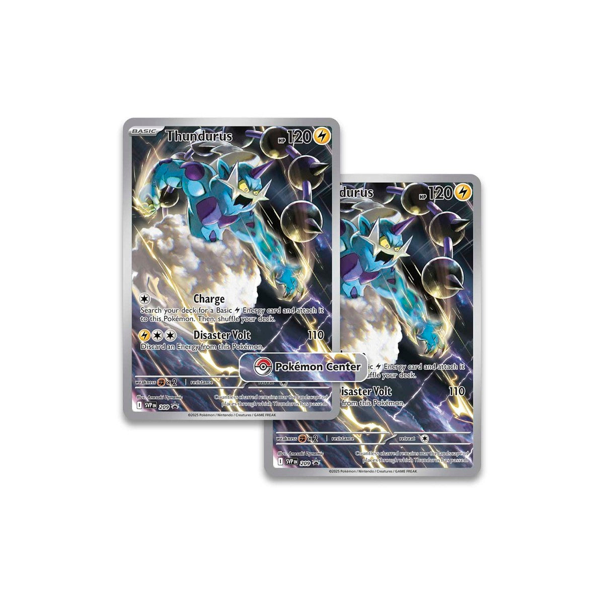Two Thunderous Pokémon trading cards on a white background