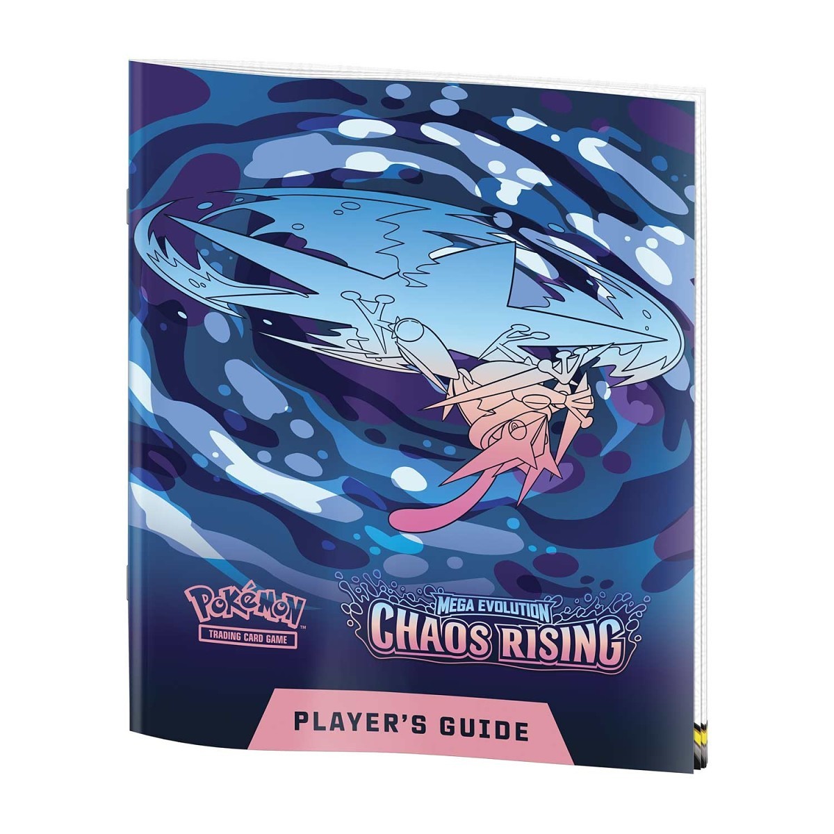 Pokemon Mega Evolution Chaos Rising Player's Guide with character design on a blue and purple background