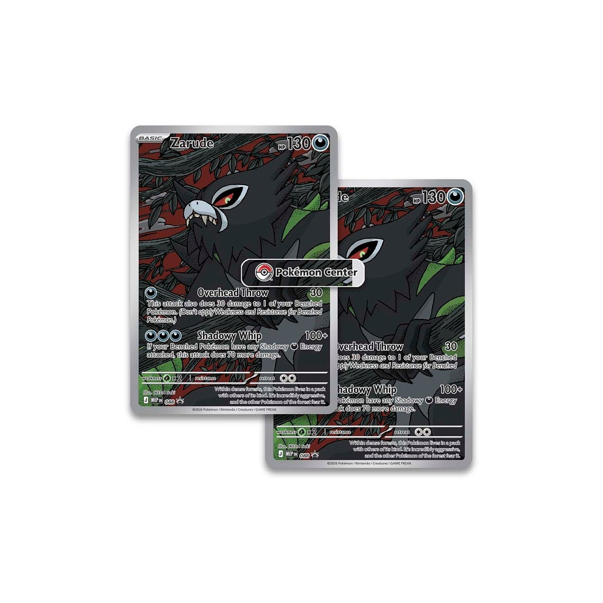 Two Zarude Pokémon trading cards on a white background