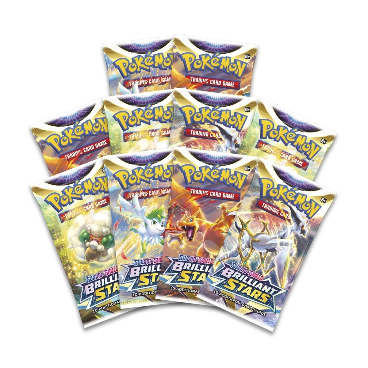 Collection of Pokémon trading card game packs on a white background