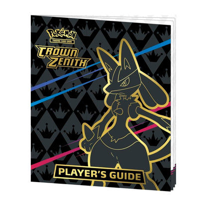 Pokémon Crown Zenith Player's Guide with a stylized character on a black background