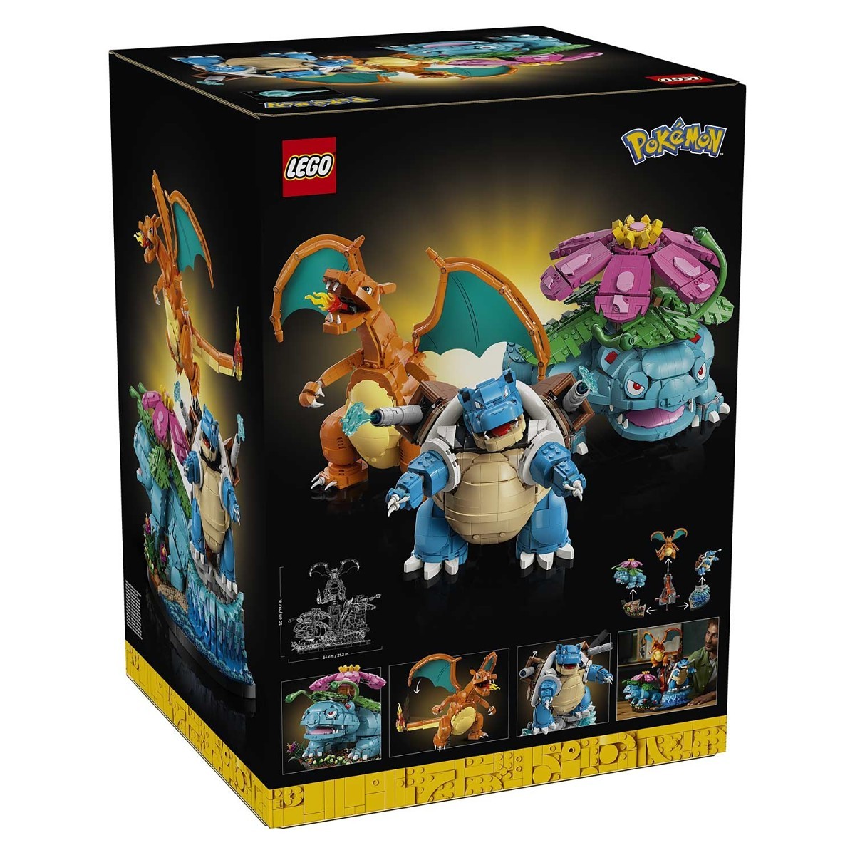 LEGO Pokemon set packaging with characters on a black background